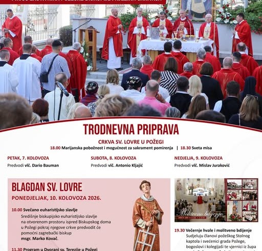 Biskup Kovač predvodi misno slavlje na blagdan sv. Lovre u Požegi